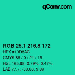 カラーコード: RGB 25.1 216.8 172 | qconv.com