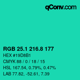 カラーコード: RGB 25.1 216.8 177 | qconv.com