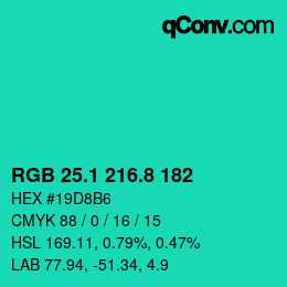 カラーコード: RGB 25.1 216.8 182 | qconv.com