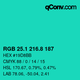 カラーコード: RGB 25.1 216.8 187 | qconv.com