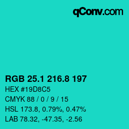 カラーコード: RGB 25.1 216.8 197 | qconv.com