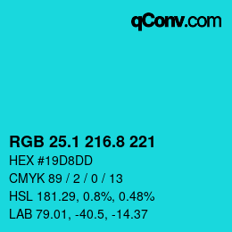 カラーコード: RGB 25.1 216.8 221 | qconv.com