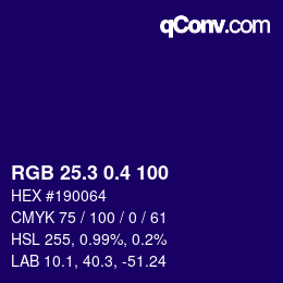 カラーコード: RGB 25.3 0.4 100 | qconv.com