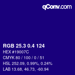 カラーコード: RGB 25.3 0.4 124 | qconv.com