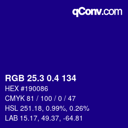 カラーコード: RGB 25.3 0.4 134 | qconv.com