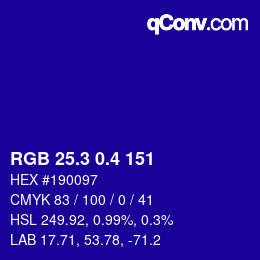 カラーコード: RGB 25.3 0.4 151 | qconv.com