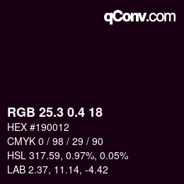 カラーコード: RGB 25.3 0.4 18 | qconv.com