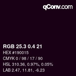 カラーコード: RGB 25.3 0.4 21 | qconv.com