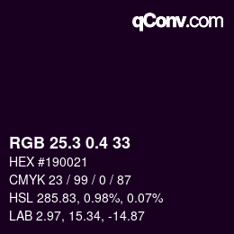 カラーコード: RGB 25.3 0.4 33 | qconv.com
