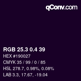 カラーコード: RGB 25.3 0.4 39 | qconv.com