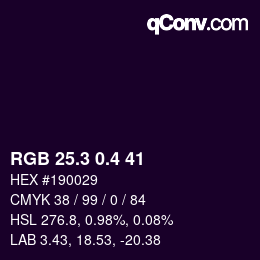 カラーコード: RGB 25.3 0.4 41 | qconv.com