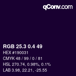 カラーコード: RGB 25.3 0.4 49 | qconv.com