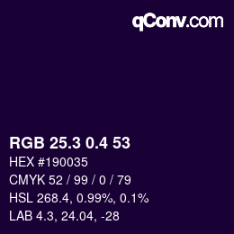カラーコード: RGB 25.3 0.4 53 | qconv.com