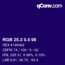 カラーコード: RGB 25.3 0.4 98 | qconv.com