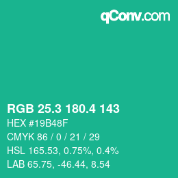 カラーコード: RGB 25.3 180.4 143 | qconv.com