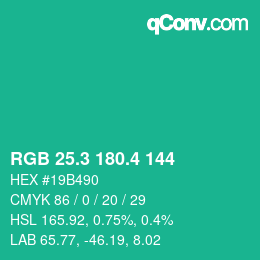 カラーコード: RGB 25.3 180.4 144 | qconv.com