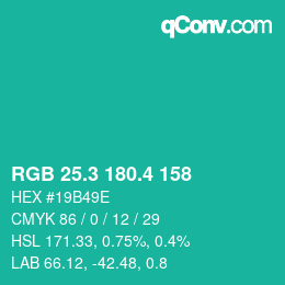 カラーコード: RGB 25.3 180.4 158 | qconv.com