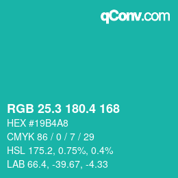 カラーコード: RGB 25.3 180.4 168 | qconv.com