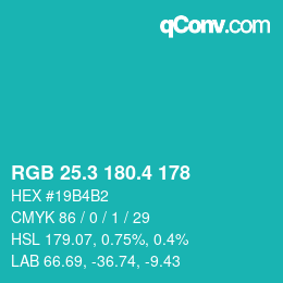 カラーコード: RGB 25.3 180.4 178 | qconv.com