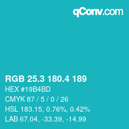カラーコード: RGB 25.3 180.4 189 | qconv.com