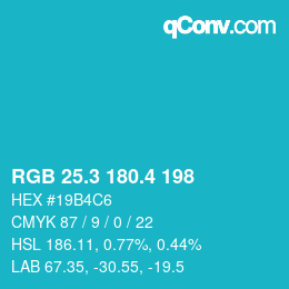 カラーコード: RGB 25.3 180.4 198 | qconv.com