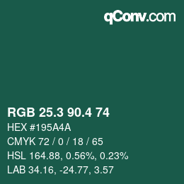 カラーコード: RGB 25.3 90.4 74 | qconv.com