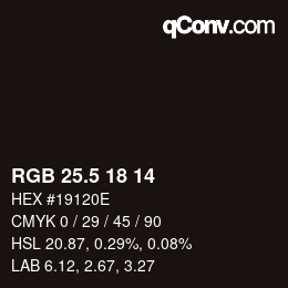 Color code: RGB 25.5 18 14 | qconv.com
