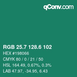 カラーコード: RGB 25.7 128.6 102 | qconv.com