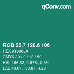 カラーコード: RGB 25.7 128.6 106 | qconv.com