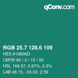 カラーコード: RGB 25.7 128.6 109 | qconv.com
