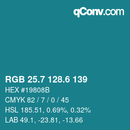 カラーコード: RGB 25.7 128.6 139 | qconv.com