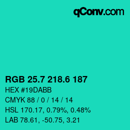 カラーコード: RGB 25.7 218.6 187 | qconv.com