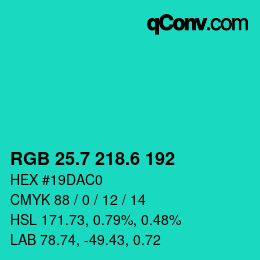 カラーコード: RGB 25.7 218.6 192 | qconv.com