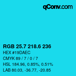 カラーコード: RGB 25.7 218.6 236 | qconv.com