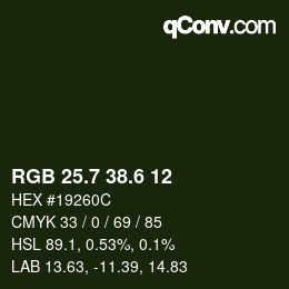 カラーコード: RGB 25.7 38.6 12 | qconv.com