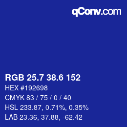 カラーコード: RGB 25.7 38.6 152 | qconv.com