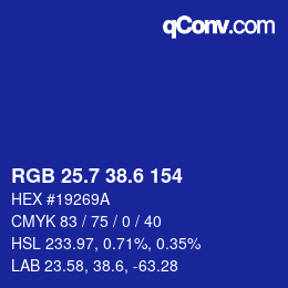 カラーコード: RGB 25.7 38.6 154 | qconv.com