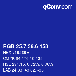 カラーコード: RGB 25.7 38.6 158 | qconv.com