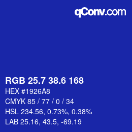 カラーコード: RGB 25.7 38.6 168 | qconv.com