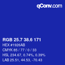 カラーコード: RGB 25.7 38.6 171 | qconv.com