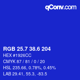 カラーコード: RGB 25.7 38.6 204 | qconv.com
