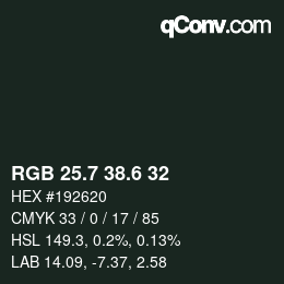 カラーコード: RGB 25.7 38.6 32 | qconv.com