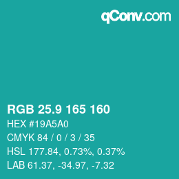 Color code: RGB 25.9 165 160 | qconv.com