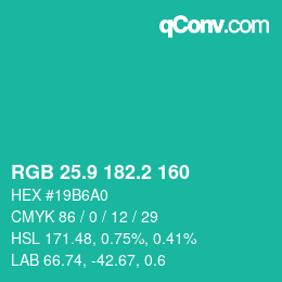 カラーコード: RGB 25.9 182.2 160 | qconv.com
