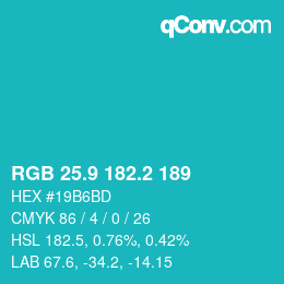 カラーコード: RGB 25.9 182.2 189 | qconv.com