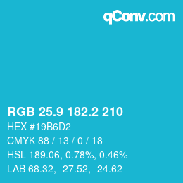 カラーコード: RGB 25.9 182.2 210 | qconv.com