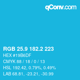 カラーコード: RGB 25.9 182.2 223 | qconv.com