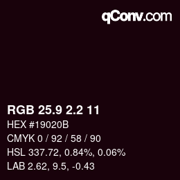 カラーコード: RGB 25.9 2.2 11 | qconv.com