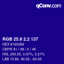 カラーコード: RGB 25.9 2.2 137 | qconv.com