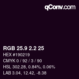 Color code: RGB 25.9 2.2 25 | qconv.com